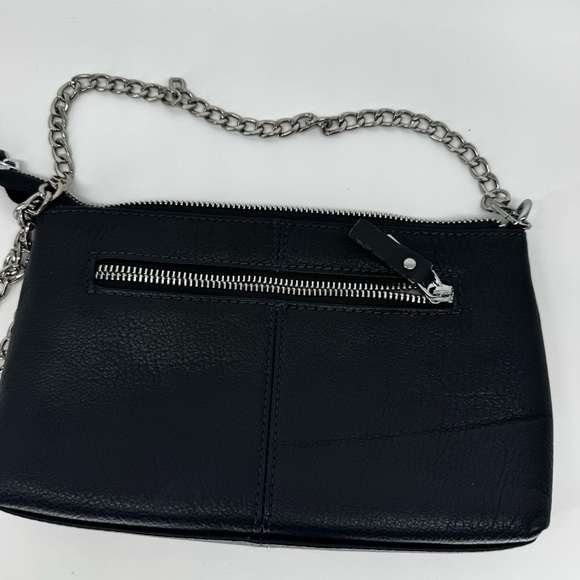 Giorgio Ferretti Black Leather Crossbody Bag Silver Chain Strap Pebbled Finish - Picture 8 of 8